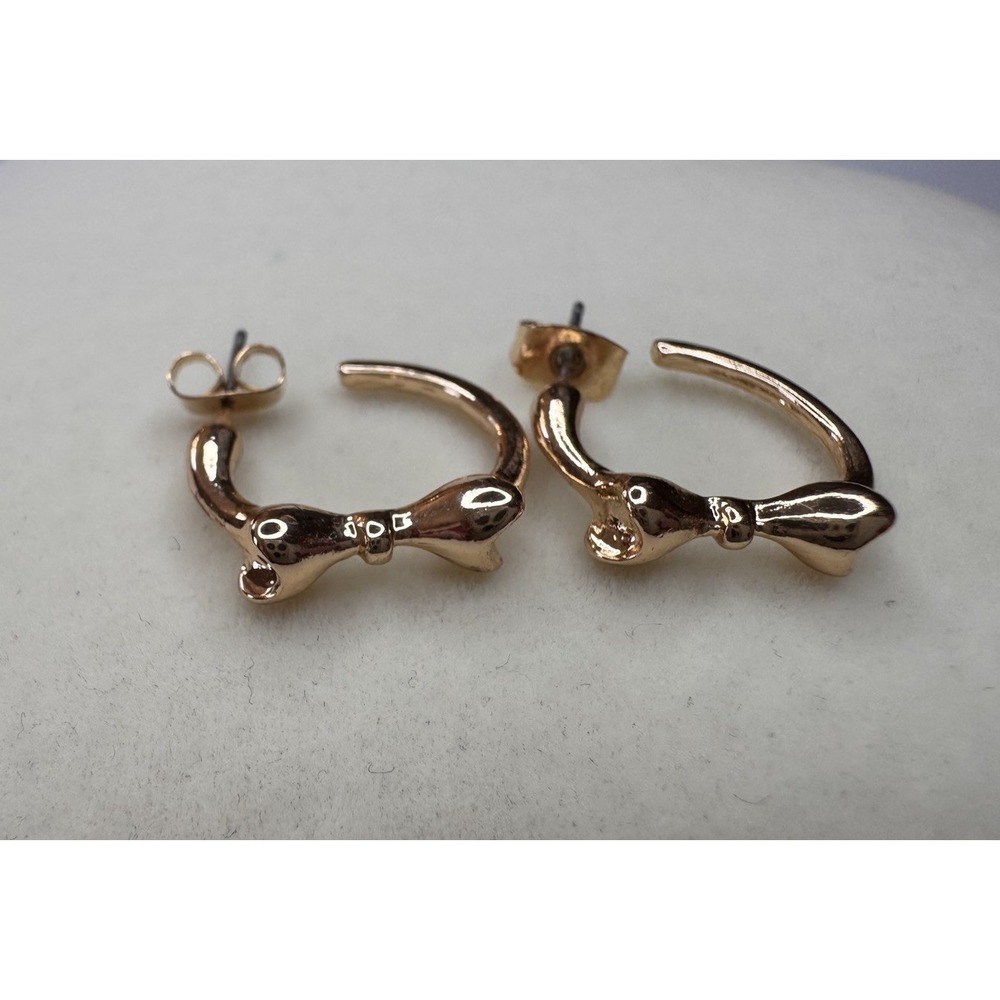 Gold Bow Hoop Earrings W/ Gold Plated Sterling Silver Backs Hypoallergenic New
